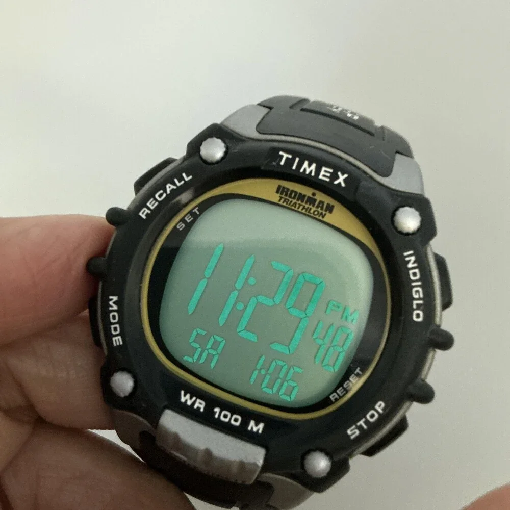 Timex Ironman Triathlon 100 Lap Mens Watch 46mm Gray Digital Black New Battery
